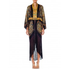 Morphew Collection Black, Orange & Gold Silk Lamé Floral Paisley Cocoon With Fringe