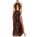 Morphew Collection Black & Orange Rayon/Lurex Fil Coupé Metallic Cut-Out Backless Gown