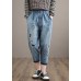 Unique Spring Trousers Casual Denim Blue Wardrobes Elastic Waist Leaf Pant