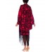 Morphew Collection Black & Red Silk Embroidered Floral Cocoon With Fringe