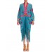 Morphew Collection Aqua Blue & Pink Silk Embroidered Floral Cocoon With Fringe Art Deco Jewel Clasp