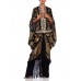 Morphew Collection Black, Gold & Cream Metallic Silk Lamé Cocoon With Fringe And Silver Vintage Clasp