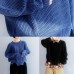 Cozy black knitted t shirt open hem oversized winter knit sweat tops