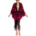 Morphew Collection Black & Red Silk Embroidered Floral Cocoon With Fringe