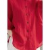 Art Red O-Neck Button Linen Loose Shirt Top Lantern Sleeve