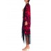 Morphew Collection Black & Red Silk Embroidered Floral Cocoon With Fringe