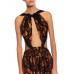 Morphew Collection Black & Orange Rayon/Lurex Fil Coupé Metallic Cut-Out Backless Gown