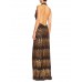 MORPHEW COLLECTION Copper & Gold Backless Disco Gown With Slit Made From 1970S Sequin Fabric