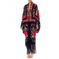 Morphew Collection Red & Black Silk Hand Embroidered Floral Cocoon