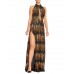 MORPHEW COLLECTION Copper & Gold Backless Disco Gown With Slit Made From 1970S Sequin Fabric