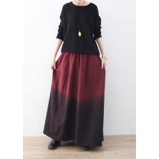 winter red new literary retro drawstring  loose wide leg skirt pants